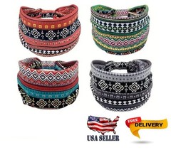 Boho Headbands for Women – 4 Pack Wide Stretchy Turban Head Wraps, Floral Tribal
