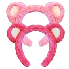 2 Cute Bear Ears Headband Plush Bear Ear Hairband for Women Girls Makeup Red