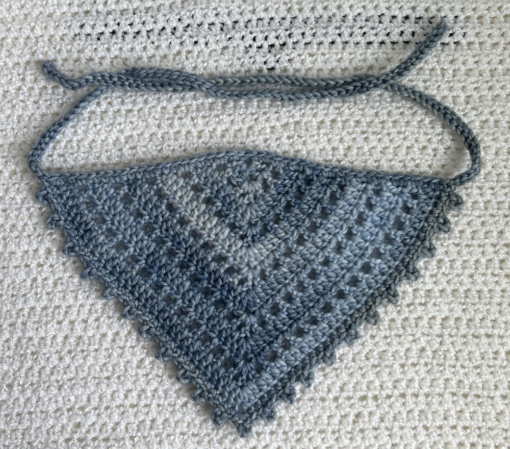Crochet Handmade Bandana with Picot Border Multicolor Blue Spring Summer