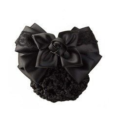 Women Hair Bun Cover Net Snood Hairnet Bowknot Decor Satin Bow Barrette Frenc…