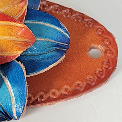 Leather Flower Barrette Hair Clip Ponytail Holder Pony Hand Crafted Handmade