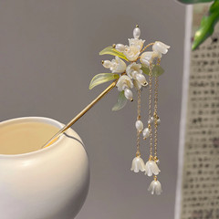 Bell Orchid Pearl Tassel Hairpin Chinese Hanfu Stick Hair Hairpin Shaking Headdr