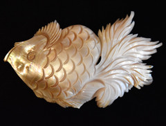 Handcarved Mother of Pearl KOI Motif Hair Barrette Pin