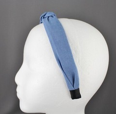 denim chambray turban knot headband soft fabric covered grip teeth blue hair
