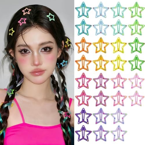 Star Hair Clips Multiple Colors Snap Hair Barrettes 30 P -1.18″-Spotted color