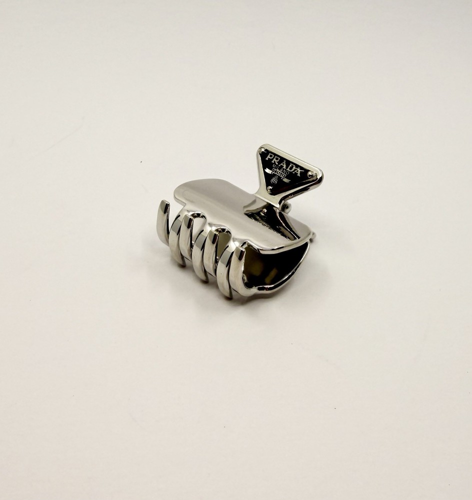 Prada Silver Tone Mini Hair Claw Clip Small Size Beauty Item