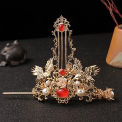 Chinese Bridal Ancient Hanfu Hairpin Hair Crown Beaded Crane Hair Bun Headwear