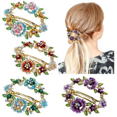 4 Pieces Vintage Gold Metal Sparkly Rhinestone Flower French Hair Barrettes Flor
