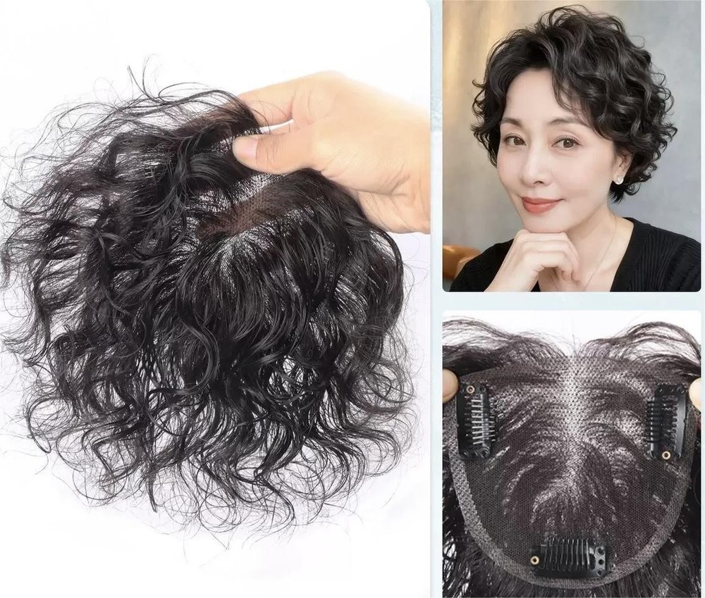 Fashion 4″x4″Lace Cap Wavy Curl 100% Human Hair Topper for Women Clip in,6″~10″