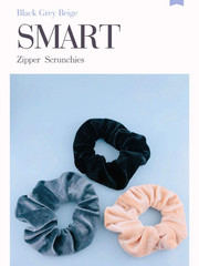 3-Pack Zipper Scrunchies with Hidden Pocket – Hair Bracelet Grey Black Beige