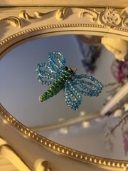 Whimsical • Handmade • Blue & Green Beaded Dragonfly Hair Clip