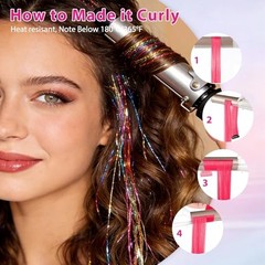 12 Pcs Hair Tinsel Clip in Hair Tinsel Kit, 20 Inch Glitter Fairy Mixed color