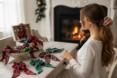 Set of 16 Holiday Hair Scrunchies Plaid Rabbit Ears Knotted Christmas Hair Ties