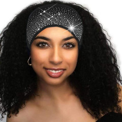 Crystal Headband Rhinestone Black Head Wraps Wide Knotted Head Band Turban Party
