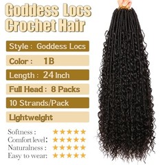 8 Packs Goddess Faux Locs Crochet Hair-24 Inch Boho Soft 24 Inch(Pack of 8) #1B