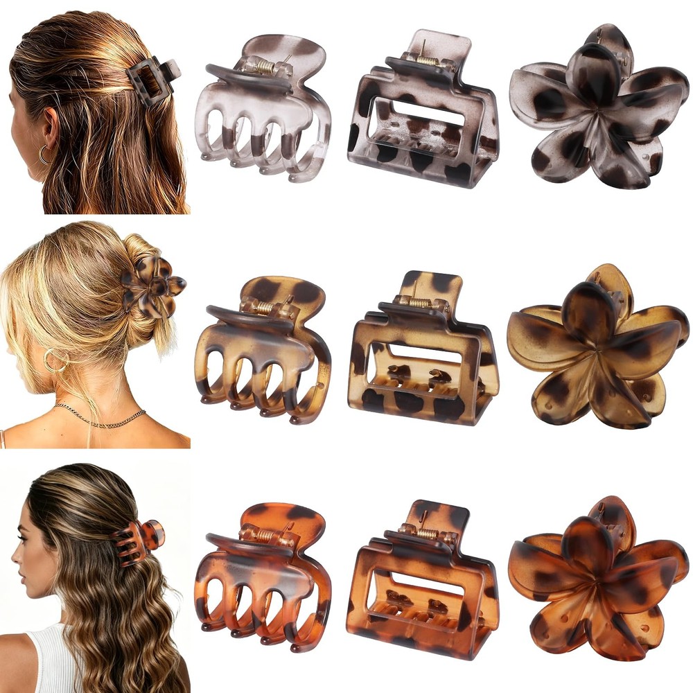 3 Styles Medium Hair Clips for Women 9 Pcs Small Claw Thin Tortoise