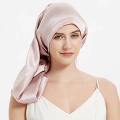 Silk Blend Adjustable Sleep Hair Cap Women Black Elastic Long Hair Wrap