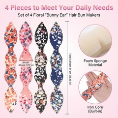 4 Pcs Hair Bun Maker French Twist Shaper Snap Roll Sponge Curler Clips Rabbit