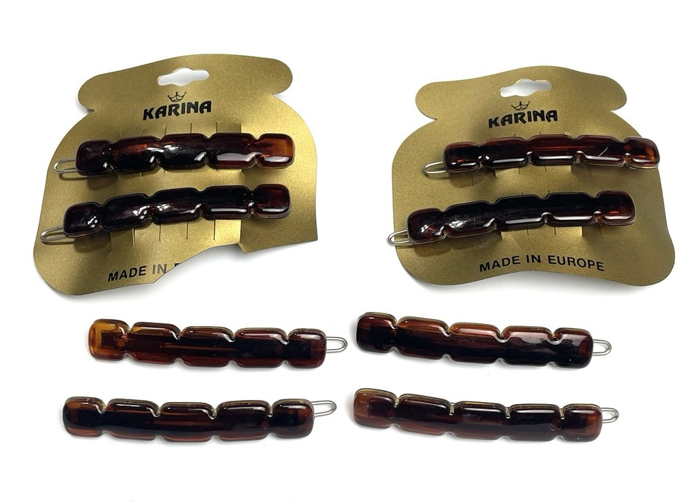 Vintage KARINA Hair Barrettes 2 1/4” Clips Set of 8 Brown