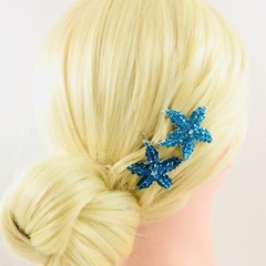 Starfish Hair Clip use Swarovski Crystal Hairpin Seastar Mermaid Gold Light Pink