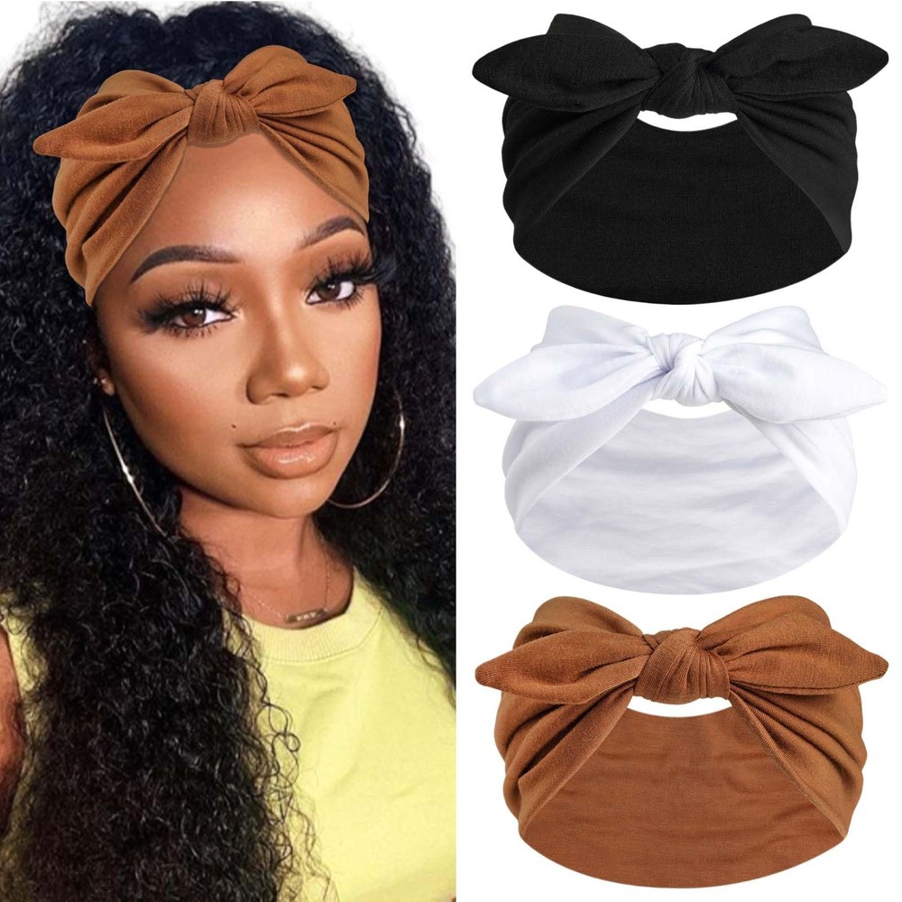 Bow Headbands for Women Wide Headbands Elastic Headwraps Knotted Hairband Rab…