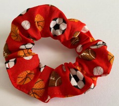 Sports Soccer Basketball Softball Scrunchie Ponytail Holder Handmade Red