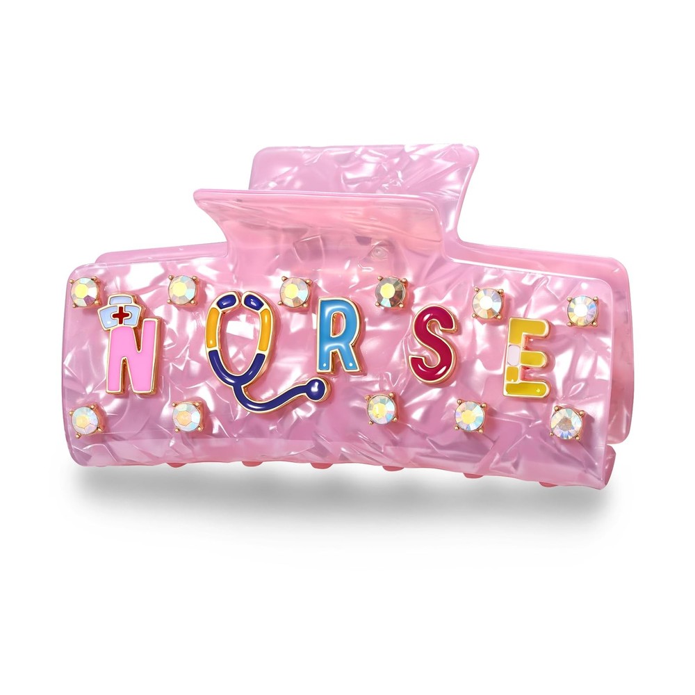 BVGA Nurses Day Hair Clips Pink Acetate NURSE Hat 1 Count (Pack of 1),
