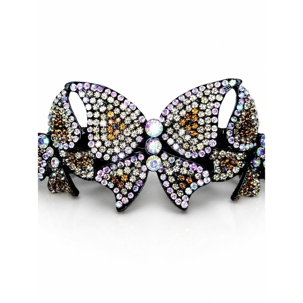 Y2K Rhinestone Butterfly Hair Clip Black Acrylic Amber Crystal AB Barrette