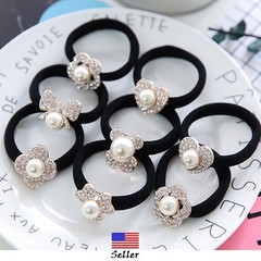 Pearl and Crystal Rhinestone Fashion Hair Ties