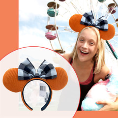 Black White Check Orange Corduroy Disney-Parks 2025 Ears Headband Mickey Mouse