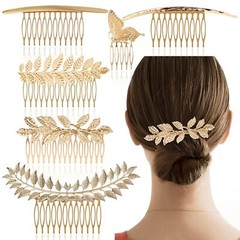 6 Pack Vintage Hair Side Combs Metal for Women Girl, Bridal Leaf Decorative Clip