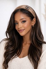 Beige Velvet Headband Women’s Logo Designer Solid Casual Hair Accessory