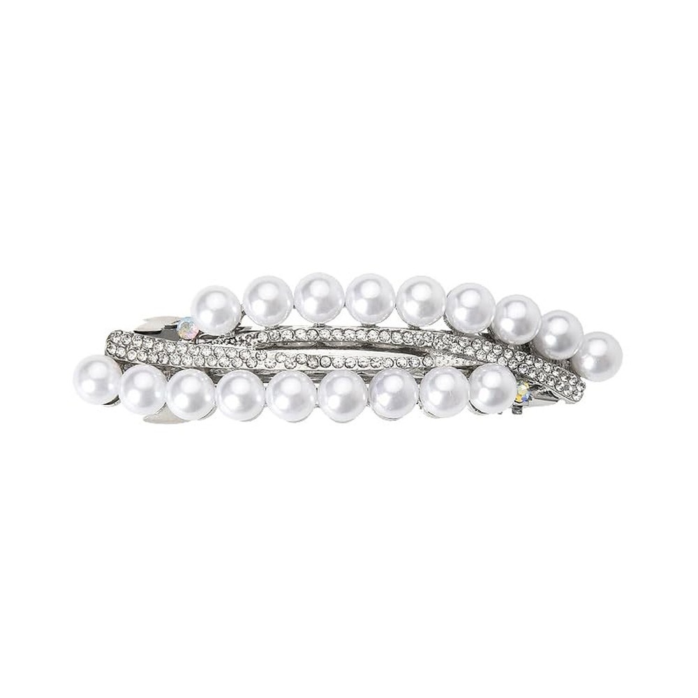 French Pearl Hair Barrettes for Women Silver Elegant Rhinestone Barrettes Cli…