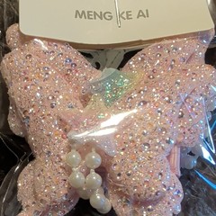 MENG KE AI Pink Butterfly Hair Clip Fabric Rhinestone Beaded Accents Solid
