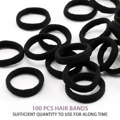 100PCS Black Hair Ties for Women, Seamless Cotton Hair Bands, No Crease No Damag