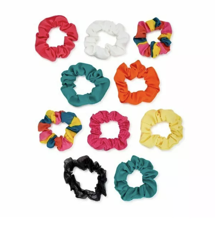 Time & Tru Women’s Fiesta Multicolor Elastic Hair Ties Scrunchies 10-Pack NEW