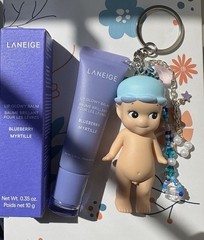 Sonny Angel w/ LANEIGE Blueberry Blue Flower Silver Spring Bag Charm Key Chain