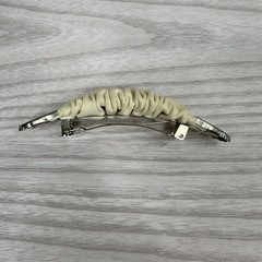 Vtg 90’s French Barrette White Faux Leather Ruched Center Metal Edge Hair Clip