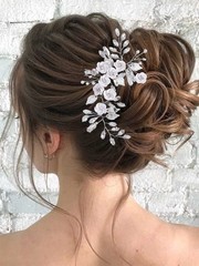 Flower Bride Wedding Hair Vine Bridal Piece Rhinestone Headband Silver