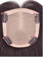 4.7″x5.3″ Double Drawn Silk Top Human Hair Topper Soft Piece for Women 10″~12″