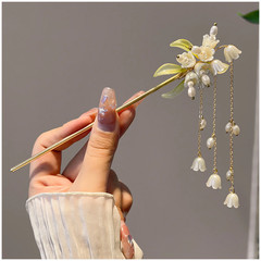 Bell Orchid Pearl Tassel Hairpin Chinese Hanfu Stick Hair Hairpin Shaking Headdr