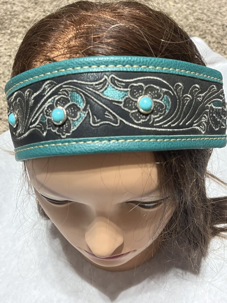 Montana West Headband teal studded – NWT western biker rhinestone embroidered