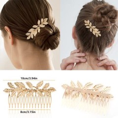6 Pack Vintage Hair Side Combs Metal for Women Girl, Bridal Leaf Decorative Clip