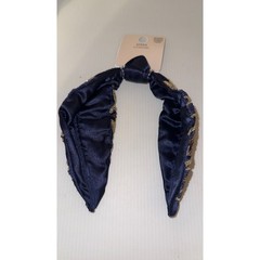 Headband Embellished Beaded Floral Knot Navy Blue & Gold