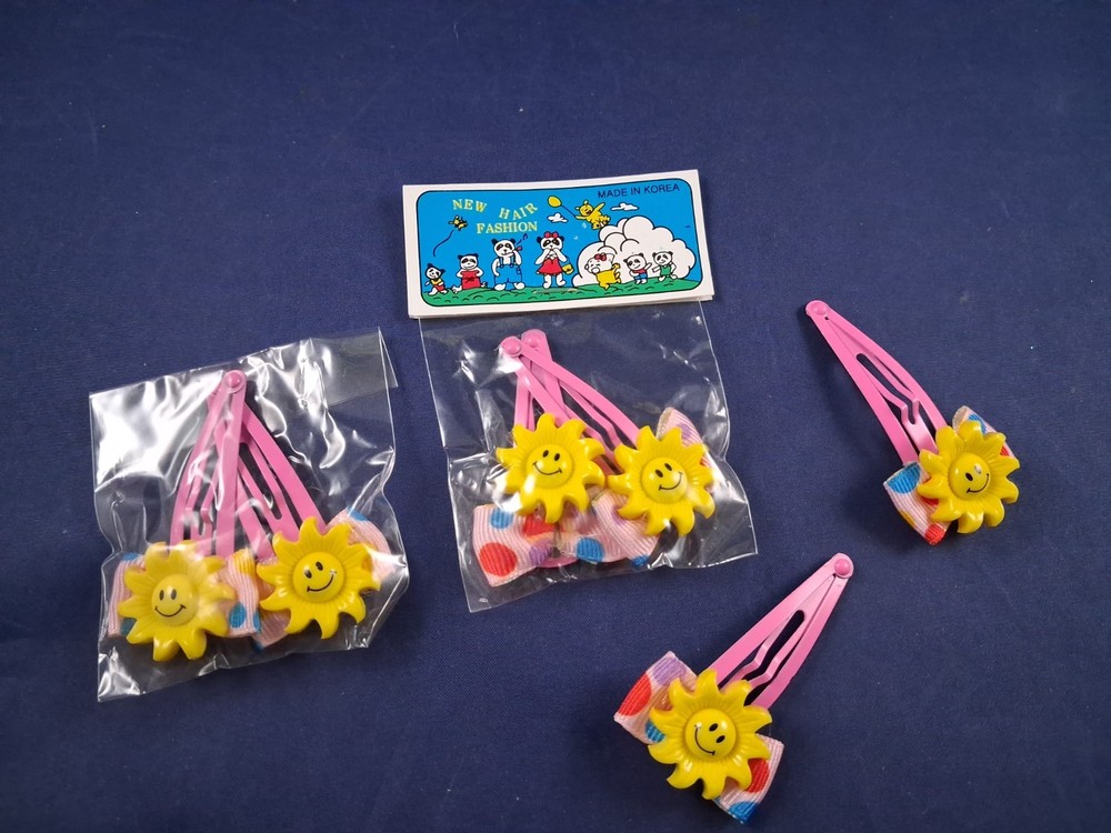Vtg Happy Sun Polka Dots Lot Of 6 Snap Hair Barrettes UNWORN *17FB-B