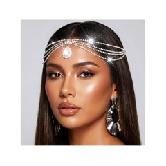 Rhinestone Multi-Row Silver Headpiece with Center Teardrop