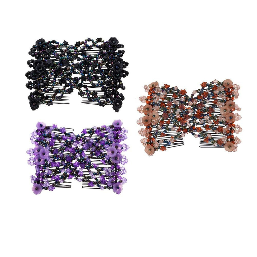 LOVEF 3Pcs Elastic Double Hair Comb Clips – Stretchy Fashion Magic Hairpins, Hea