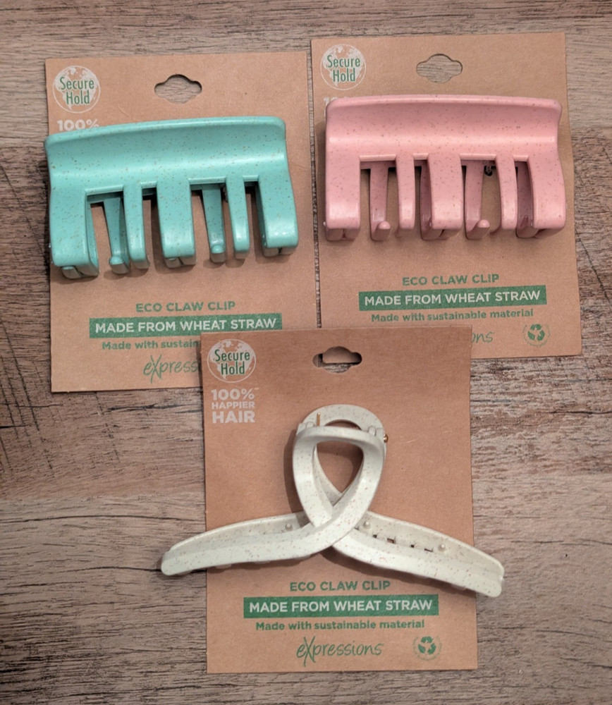 Eco Friendly Wheat Straw Hair Claw Clips Set of 3