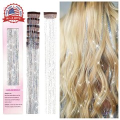 Clip in Hair Tinsel, POROLIR 6Pcs Glitter Fairy Tinsel Hair Extensions 20 Inch S