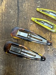 4 Vintage 80s Hair Clips Bend Snap Faux Tortoise Barrettes Brown 2″ & 1.5″